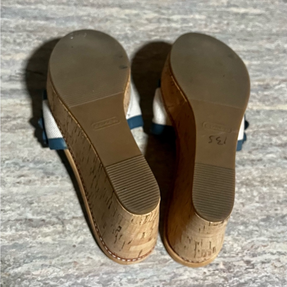 Coach JESACA Blue and Beige Wedge Sandals with Fliral Accents - Picture 16 of 16